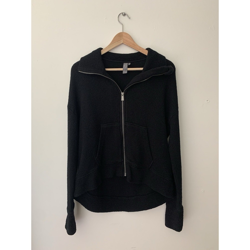 Sweaty Betty Restful Boucle Zip Through Jacket Black Sz S Athletic Cozy Lounge